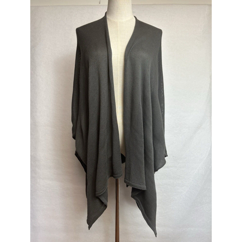 Wooden Ships Serape Wrap Drapey Lagenlook Shawl S/M Grey Knit Long Line Cottage